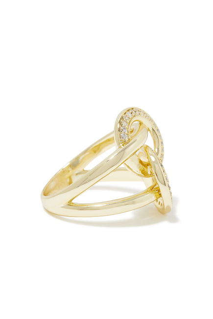 Circle Interlock Link Ring, Gold-Plated Brass & Cubic Zirconia